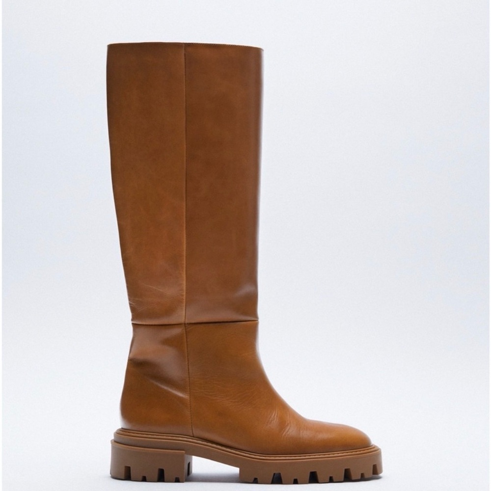 ZARA FLAT KNEE-HIGH LEATHER BOOTS - Picture 3 of 8